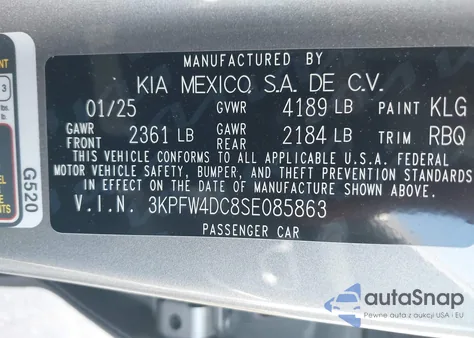 2025 Kia K4 Gt-Line Turbo из США, поврежденный, VIN 3KPFW4DC8SE085863